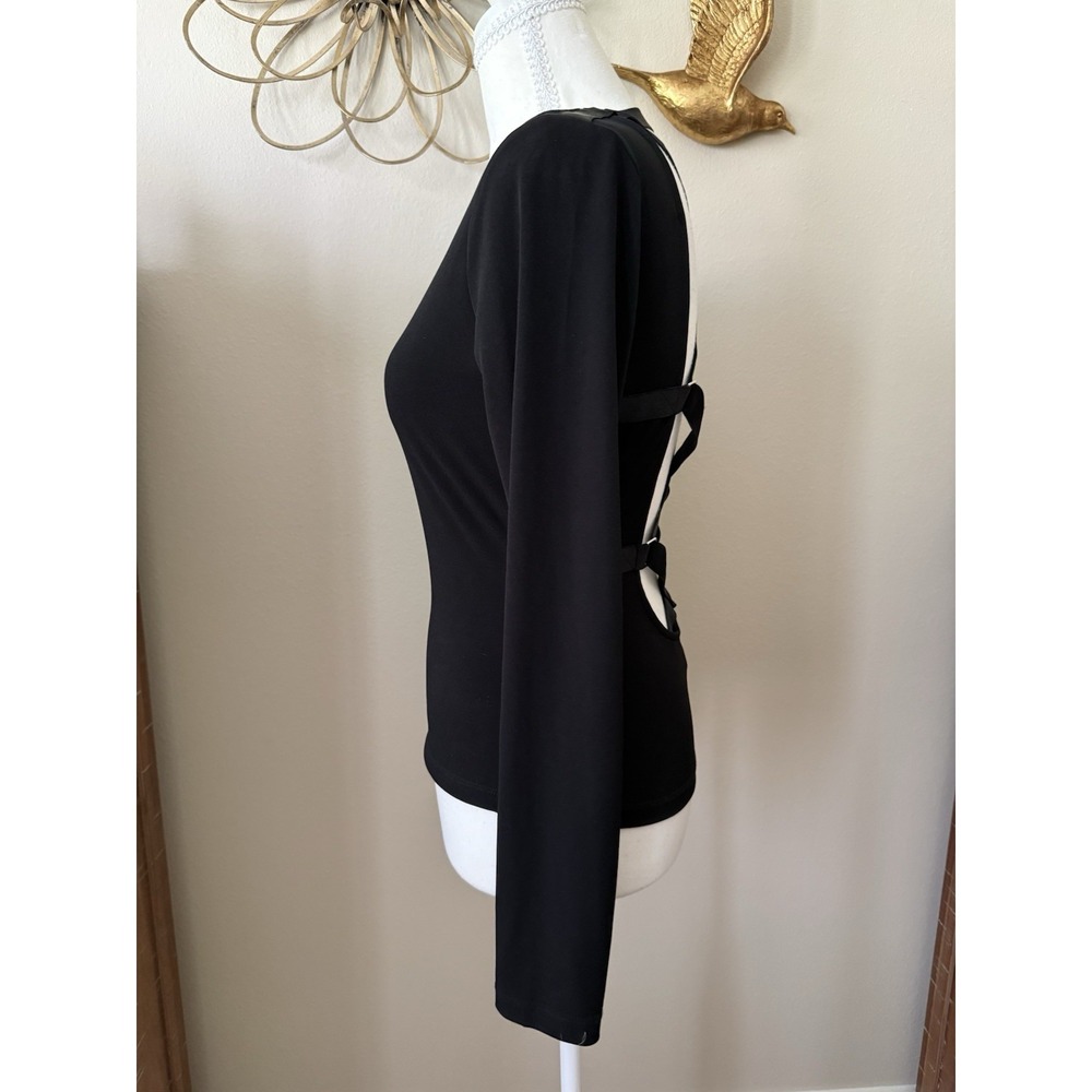 Express Black Open Back Strappy Long Sleeve Top Womens S Stretch Y2K Sexy - Picture 2 of 8